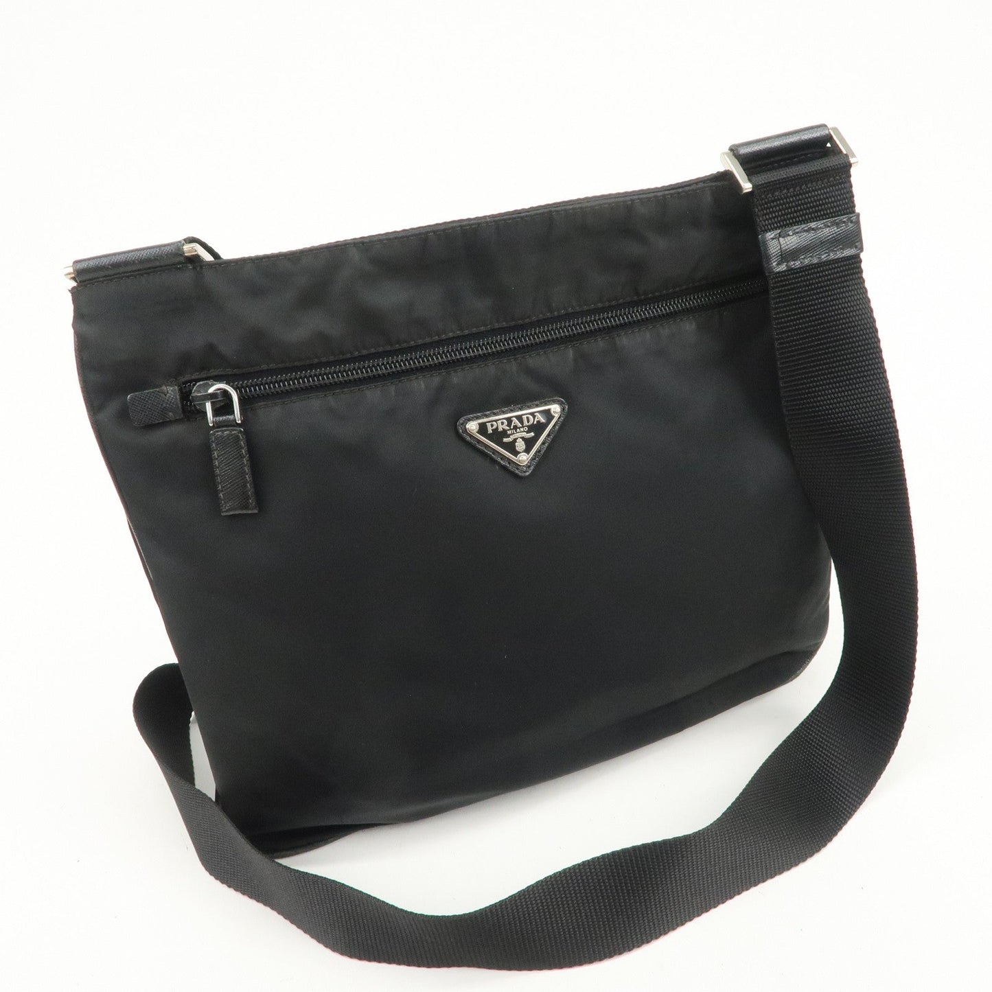 PRADA Triangle Logo Nylon Shoulder Bag Crossbody Bag Black