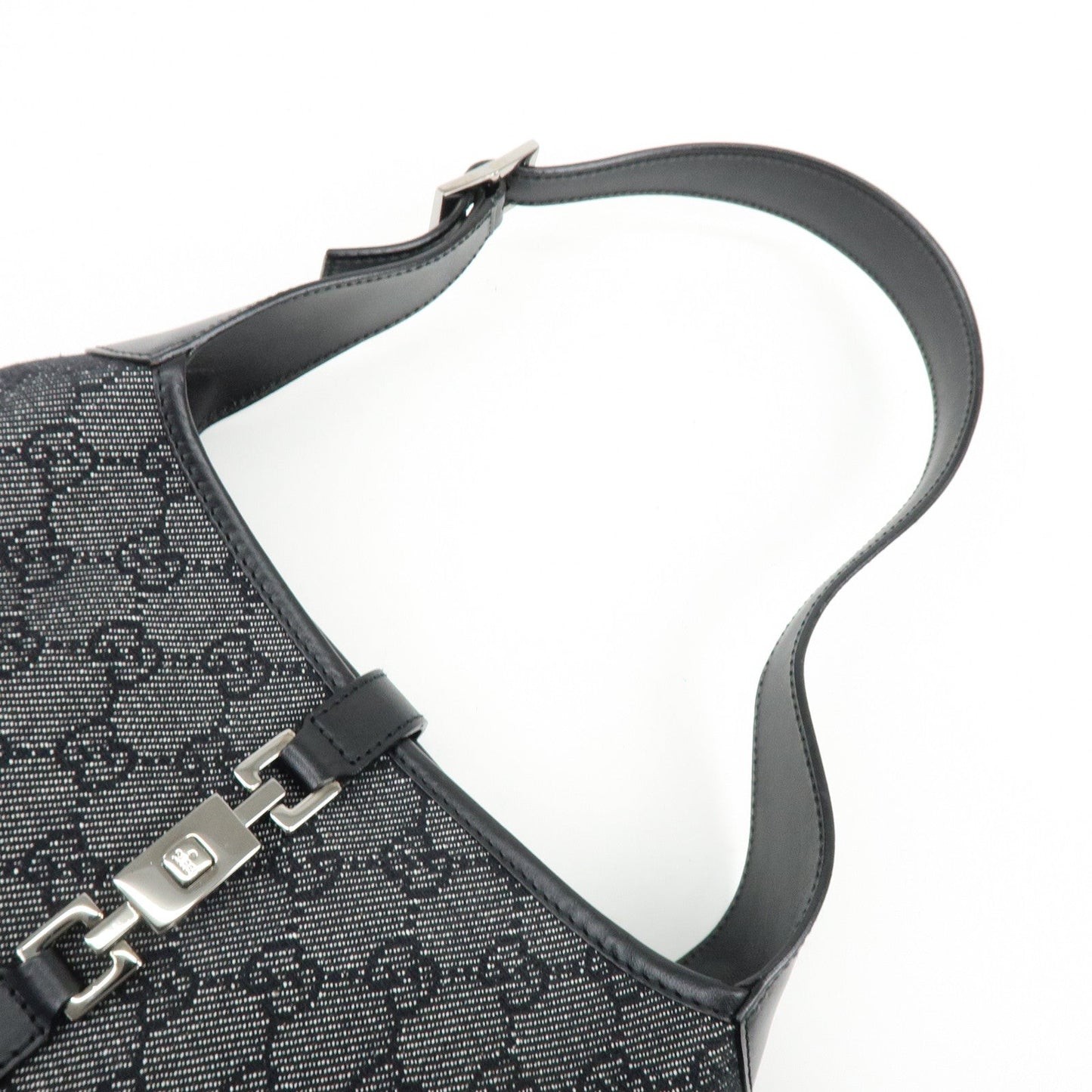 GUCCI Jackie GG Denim Leather Shoulder Bag Hand Bag Black 01147