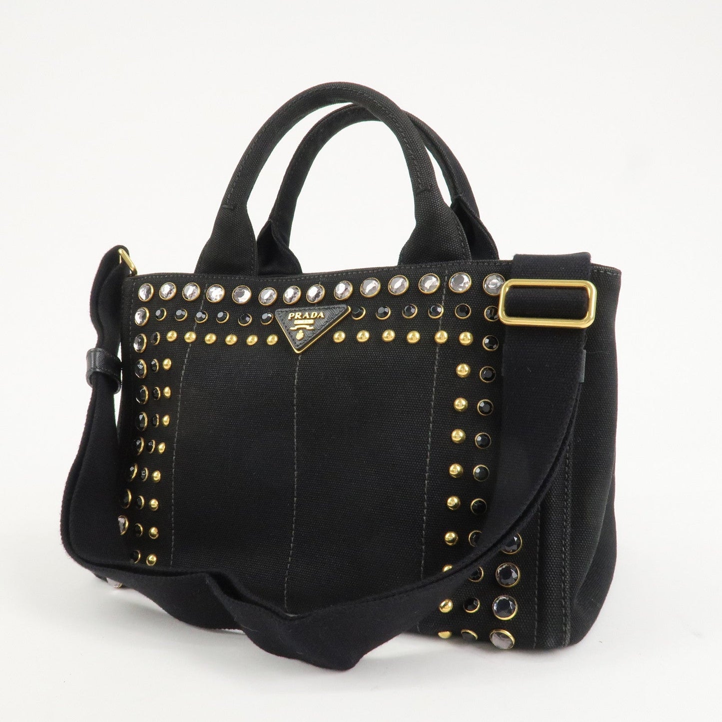 PRADA Canapa Mini Canvas 2Way Hand Bag Tote Bag Black 1BG439