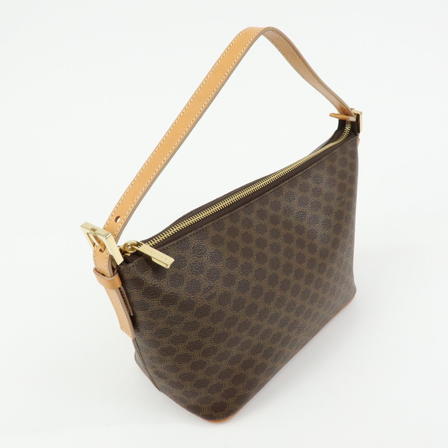 CELINE Macadam PVC Coated Canvas Leather Hand Bag Brown Beige