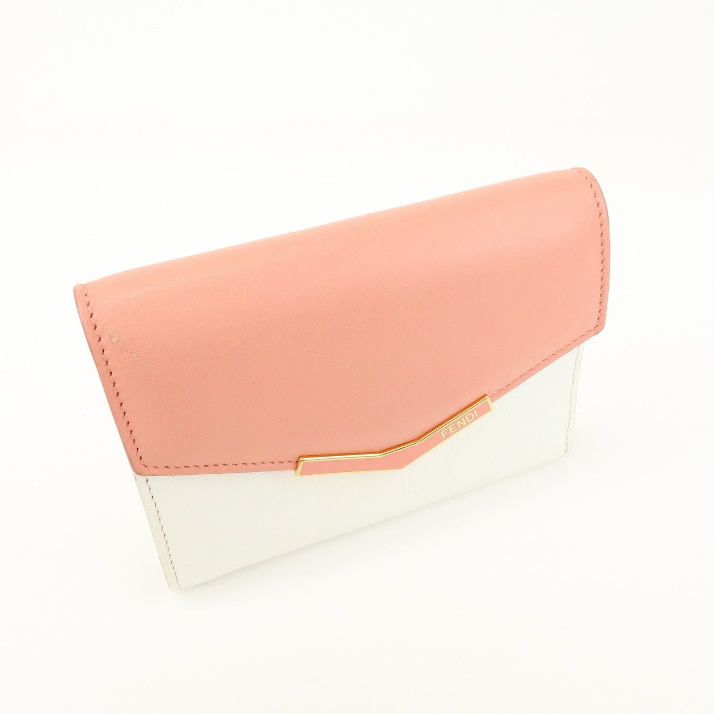 FENDI Leather Bicolor Bi-fold Compact Wallet White LightPink 8M0352
