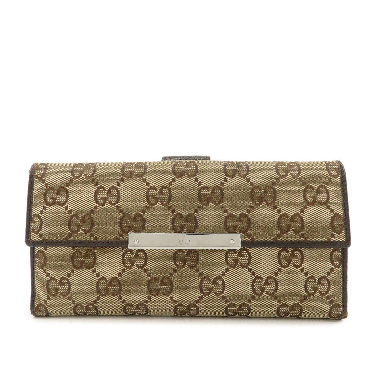 GUCCI GG Canvas Leather Bi-fold Long Wallet Dark Brown 112715