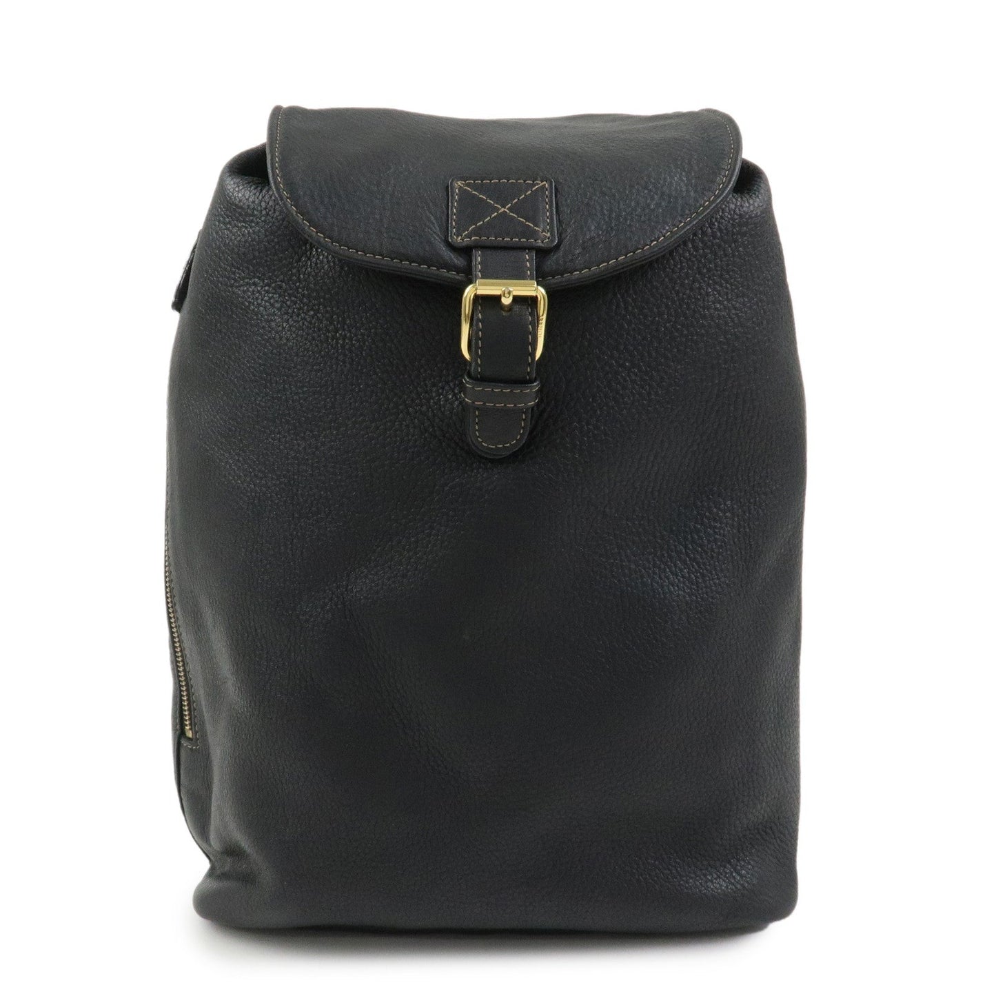 FENDI Logo Leather Backpack Rucksack Black 26063