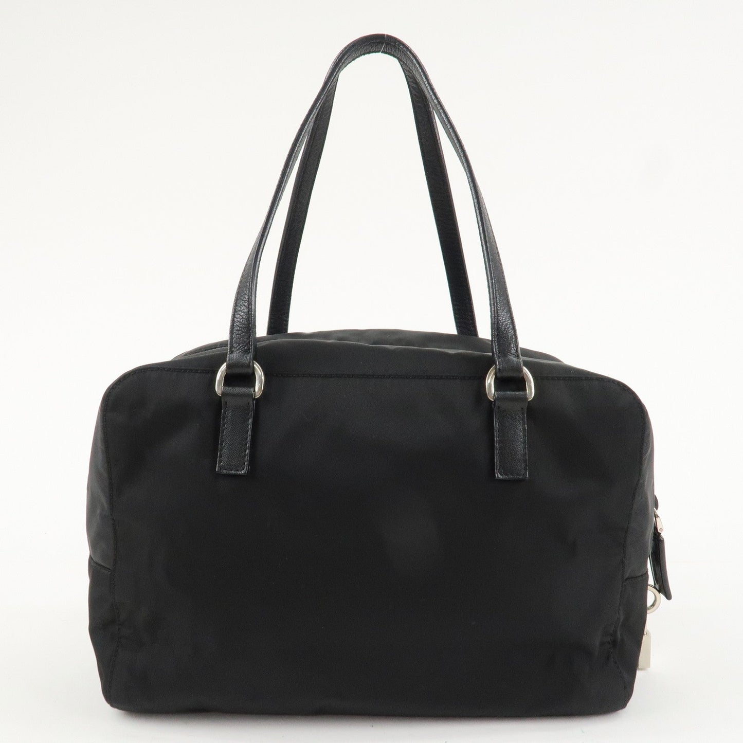 PRADA Evening Triangle Logo Leather Nylon Bijou Boston Bag Shoulder Bag