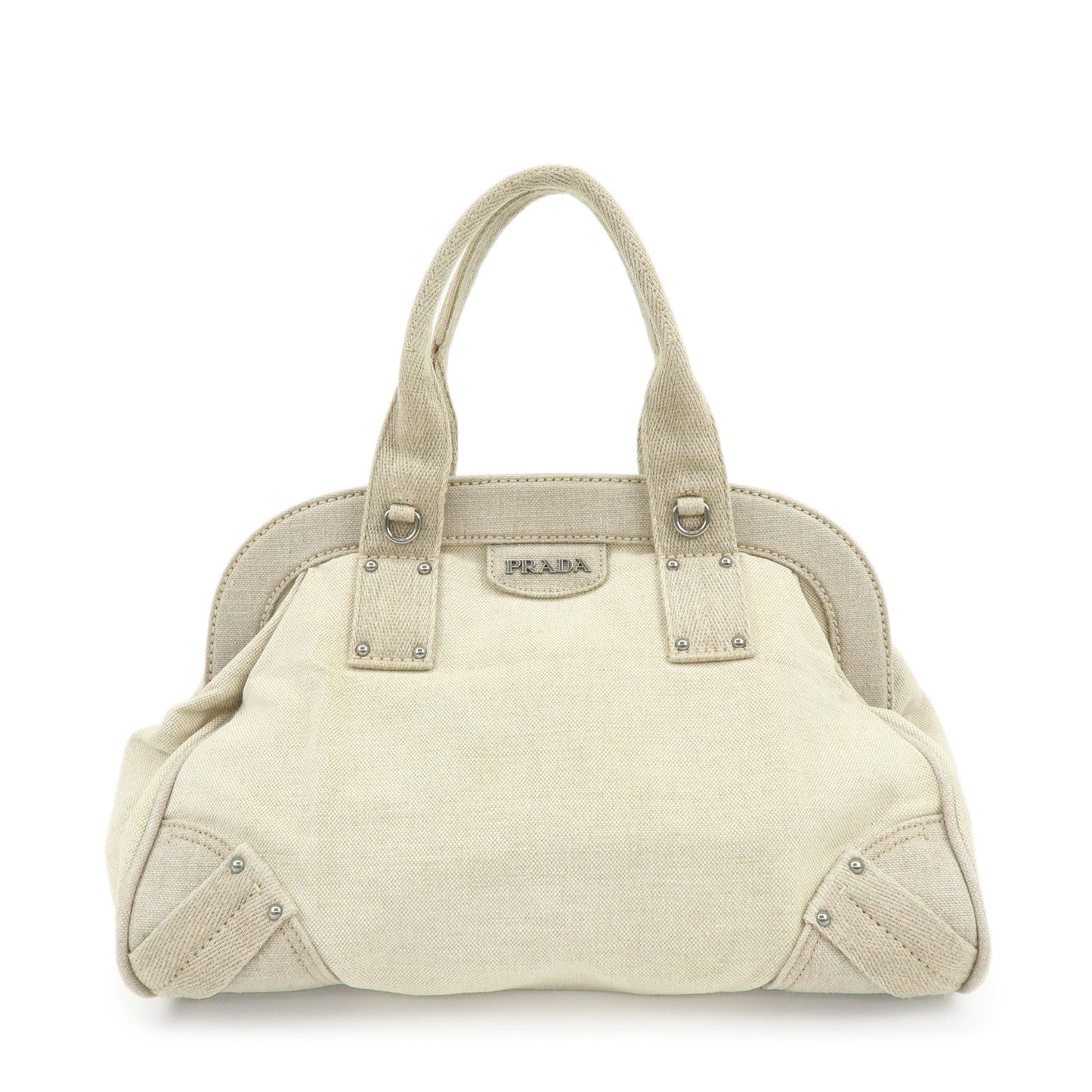 PRADA Denim Boston Bag Hand Bag Natural BN1886