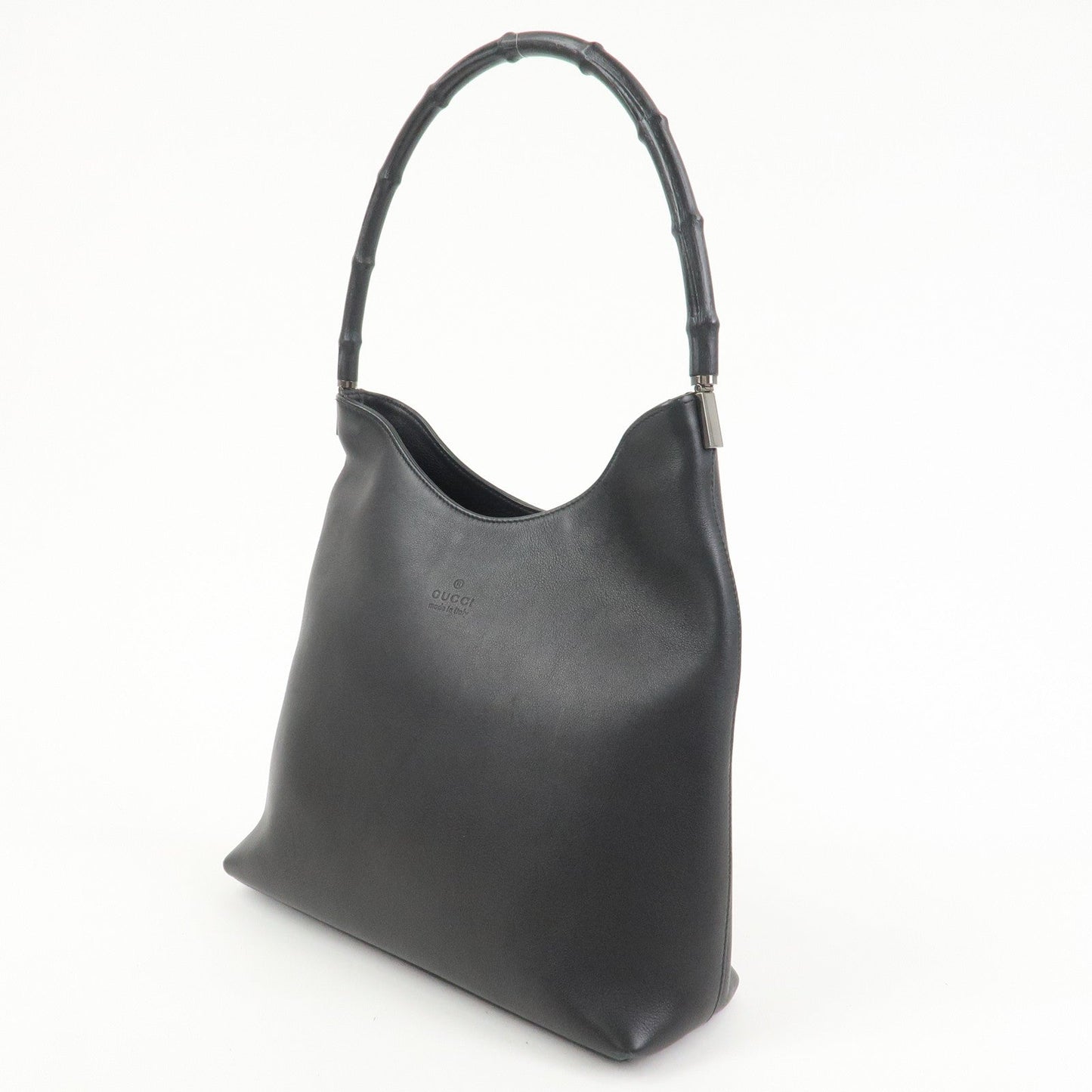 GUCCI Bamboo Leather Shoulder Bag Hand Bag Black 001 3244
