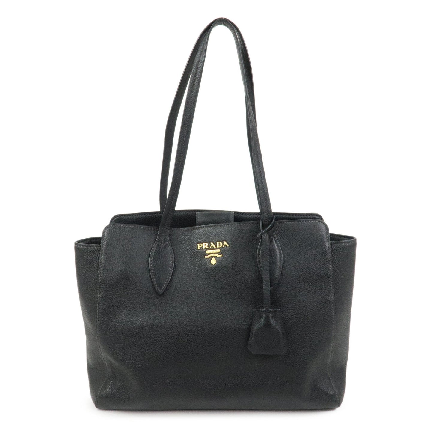 PRADA Logo Leather Shoulder Bag Tote Bag Black 1BG111
