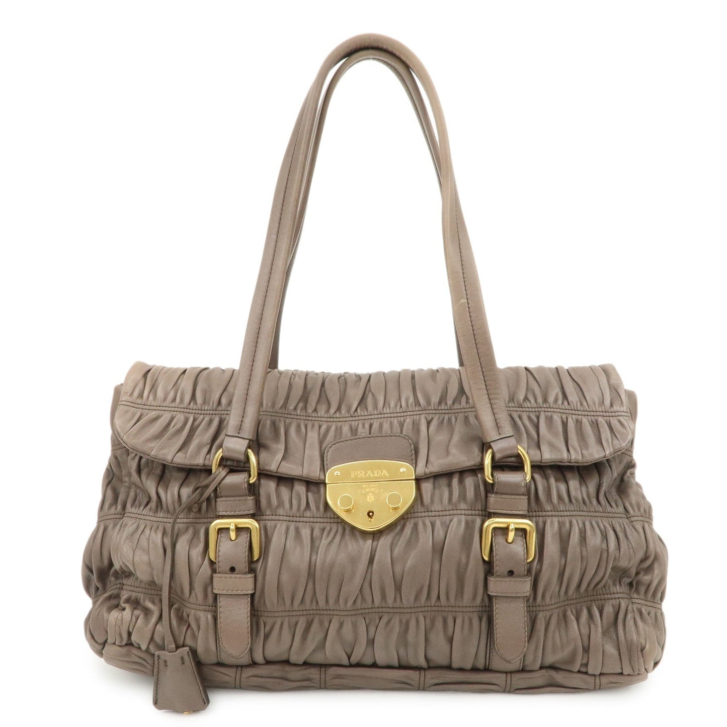 PRADA Logo Nappa Gaufre Leather Shoulder Bag Greige BR4443