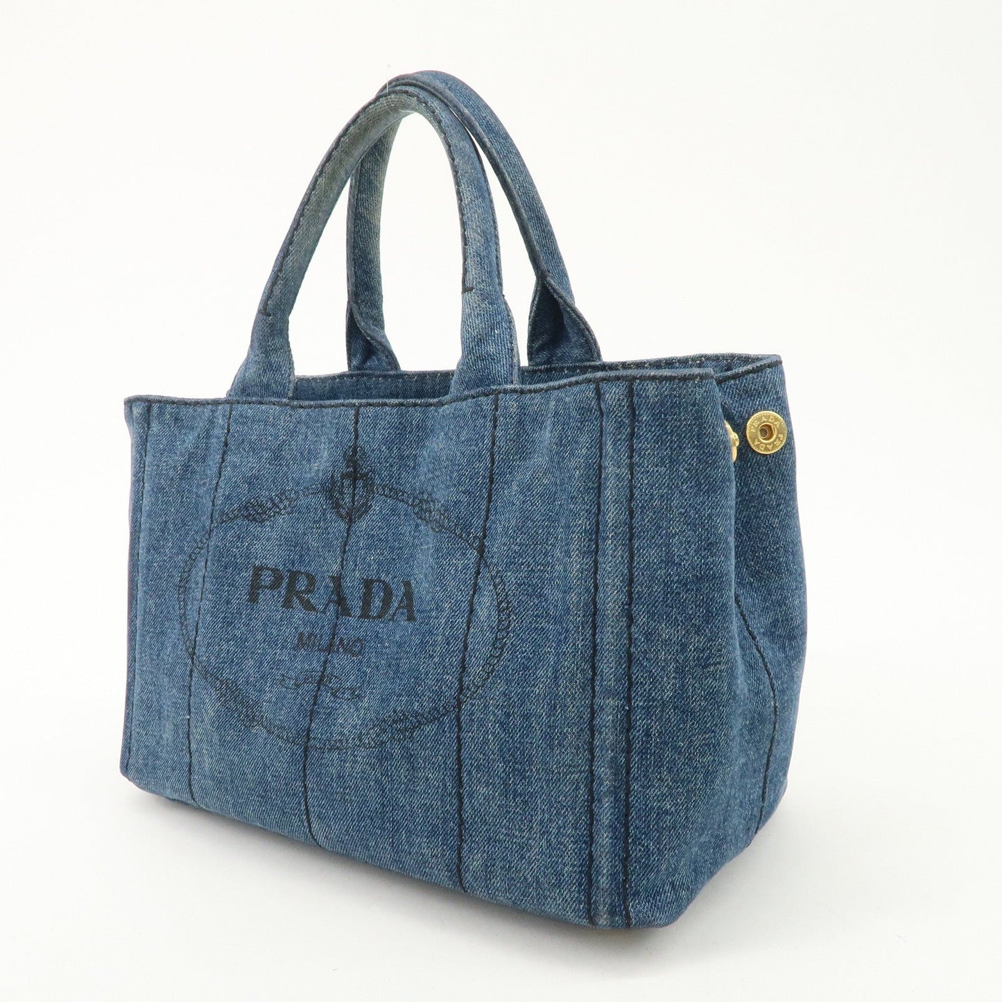 PRADA Canapa Mini Denim 2Way Hand Bag Tote Bag Navy 1BG439