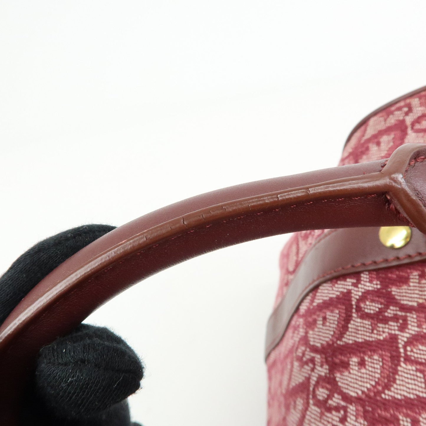 Christian Dior Trotter Jacquard Canvas Leather Boston Bag Hand Bag