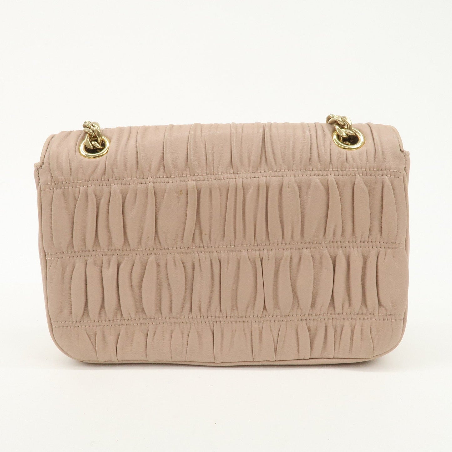 PRADA Logo Leather Gathered Chain Shoulder Bag Pink Beige 1BD147