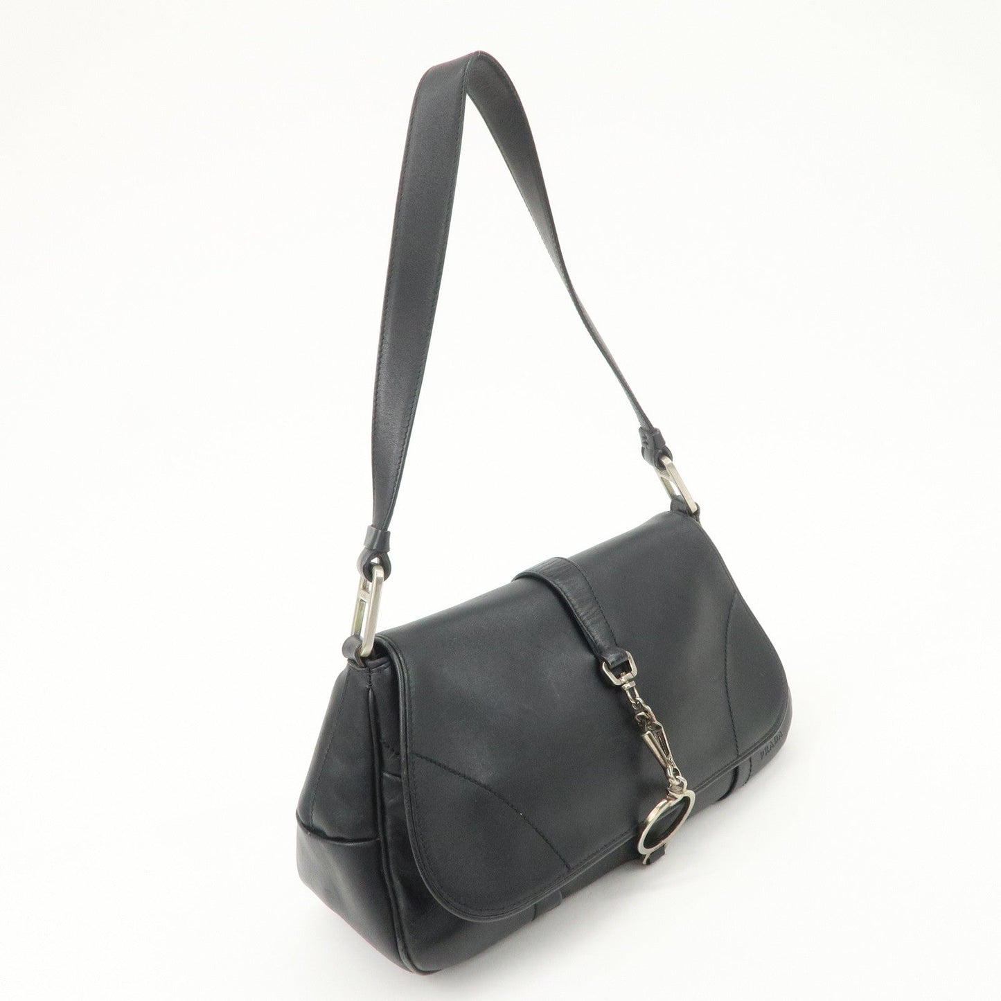 PRADA Leather Shoulder Bag Hand Bag Black