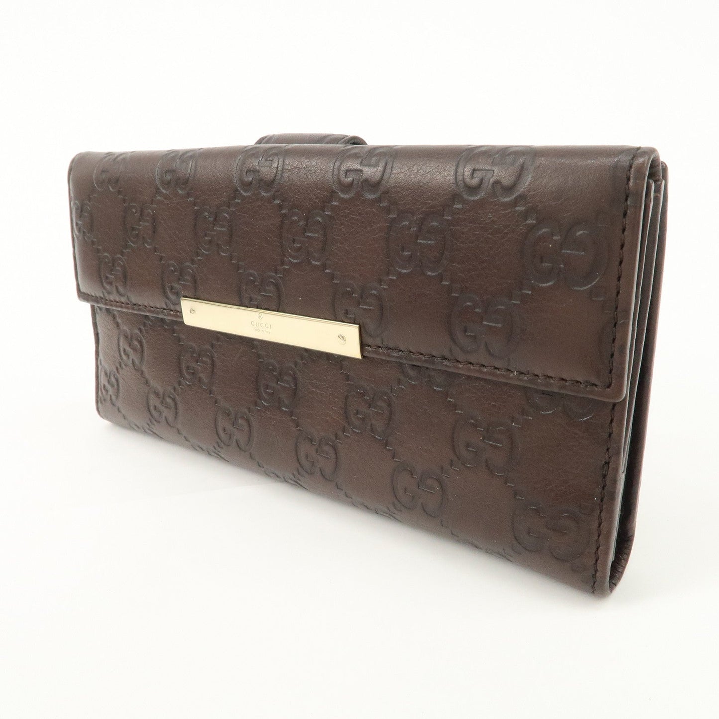 GUCCI Guccissima Leather W Hook Bi-Fold Long Wallet Brown 112715