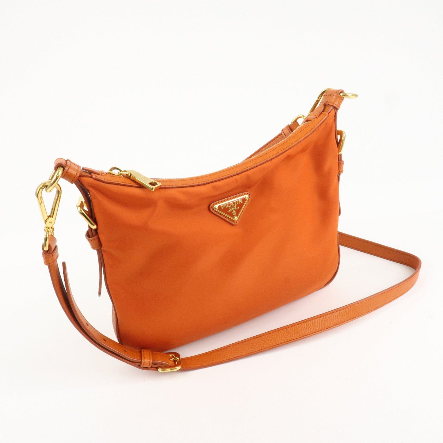 PRADA Triangle Logo Nylon Leather 2Way Shoulder Bag Orange