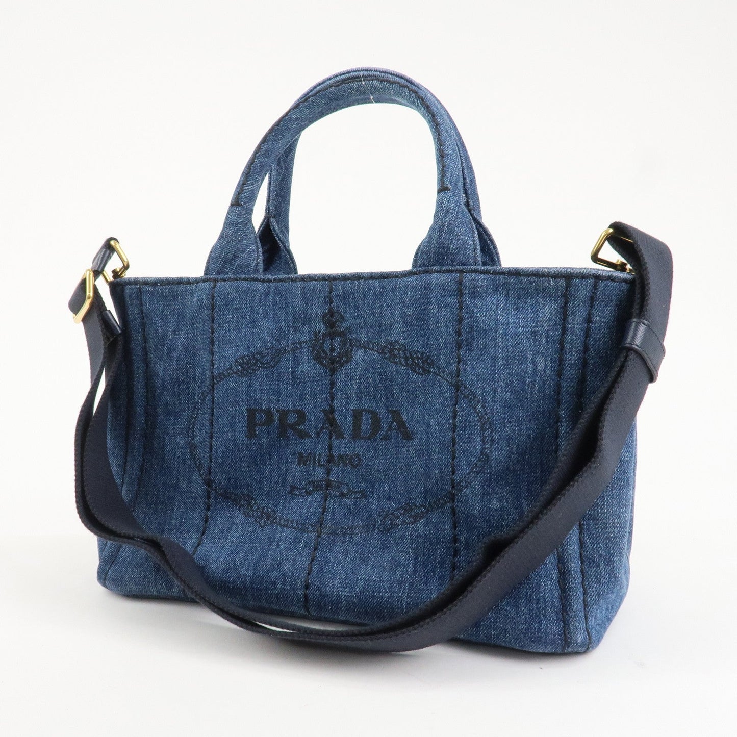 PRADA Canapa Mini Canvas Denim 2Way Shoulder Hand Bag Navy B2439G