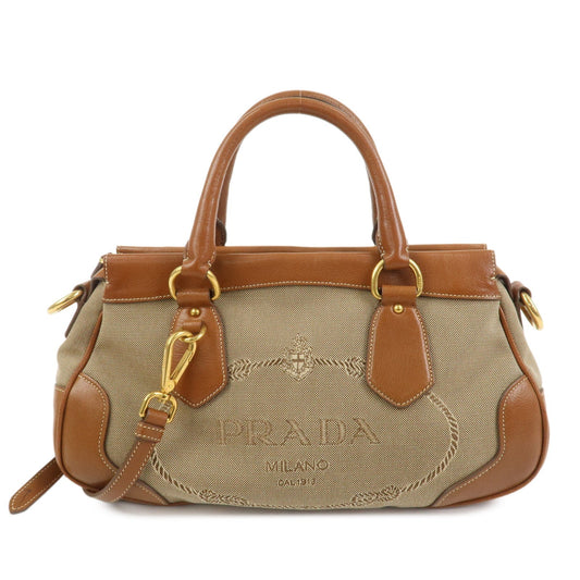 PRADA Logo Jacquard Leather 2Way Bag Hand Bag Brown BN1839