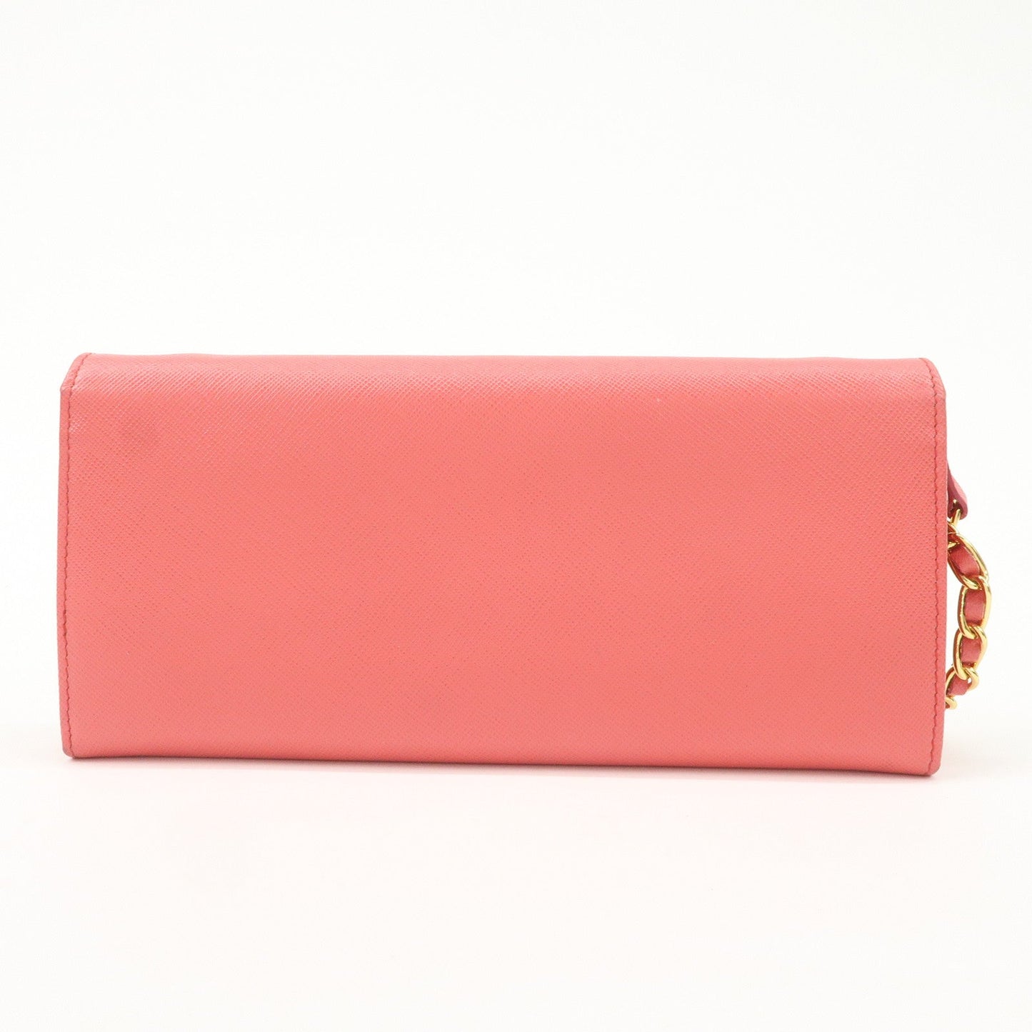 PRADA Saffiano Metal Chain Strap Wallet Shoulder Bag Pink Gold 1M1290