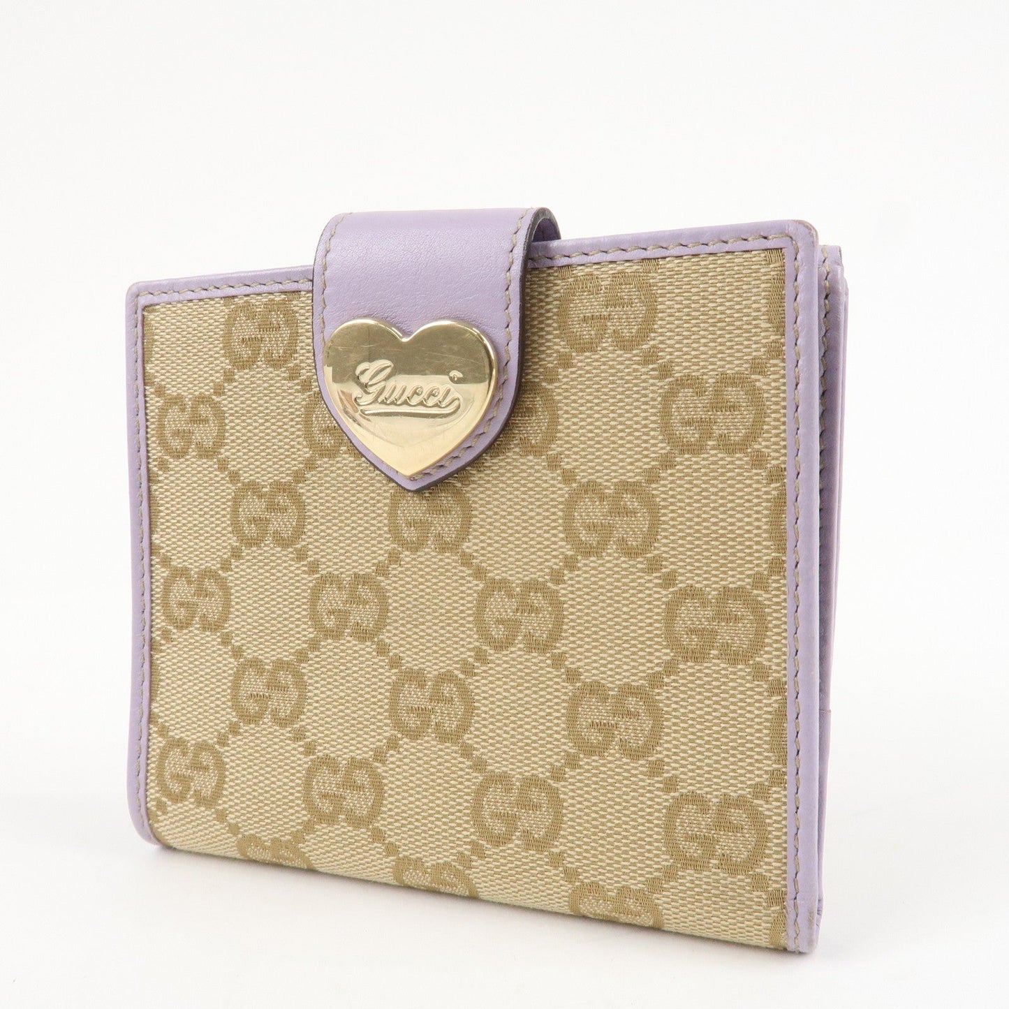 GUCCI Lovely Heart GG Canvas Leather W Hook Bi-Fold Wallet 203549