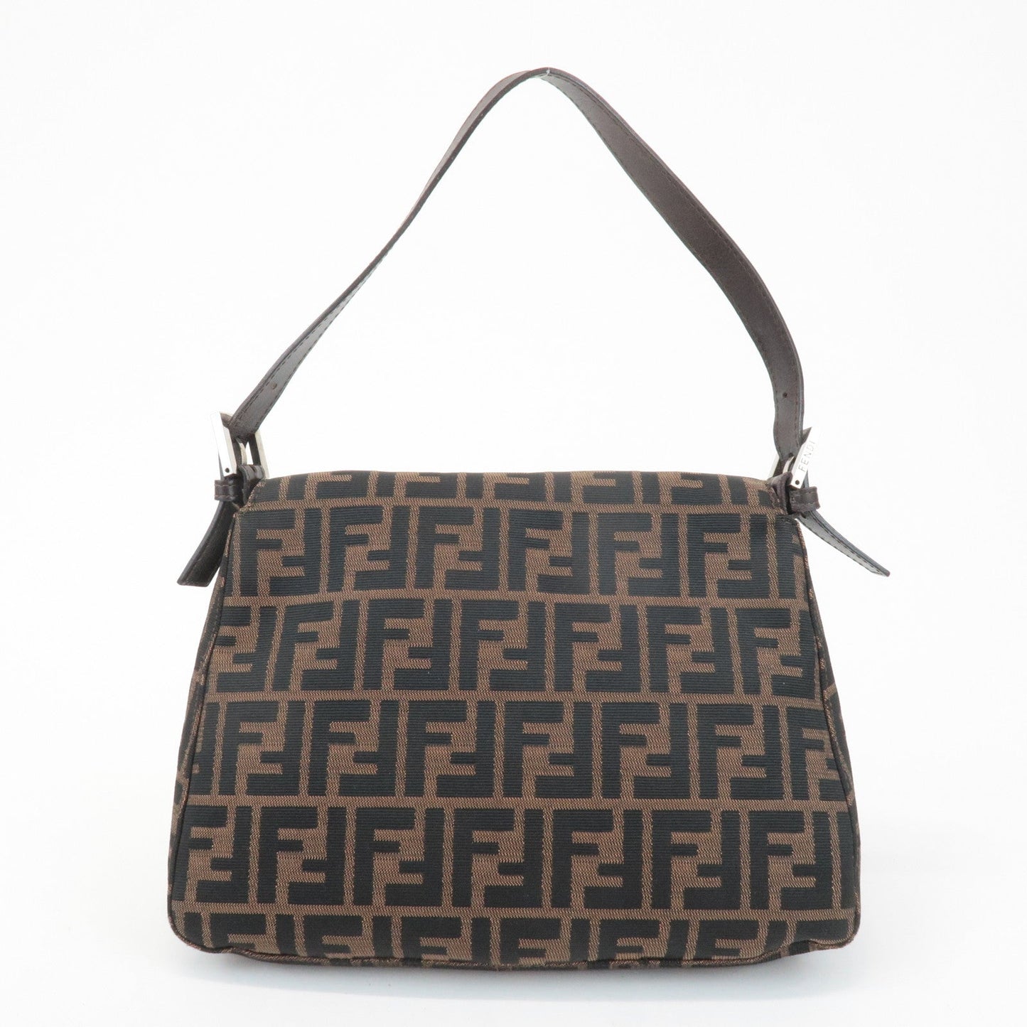 FENDI Mamma Baguette Canvas Leather Shoulder Bag Silver HDW 26325