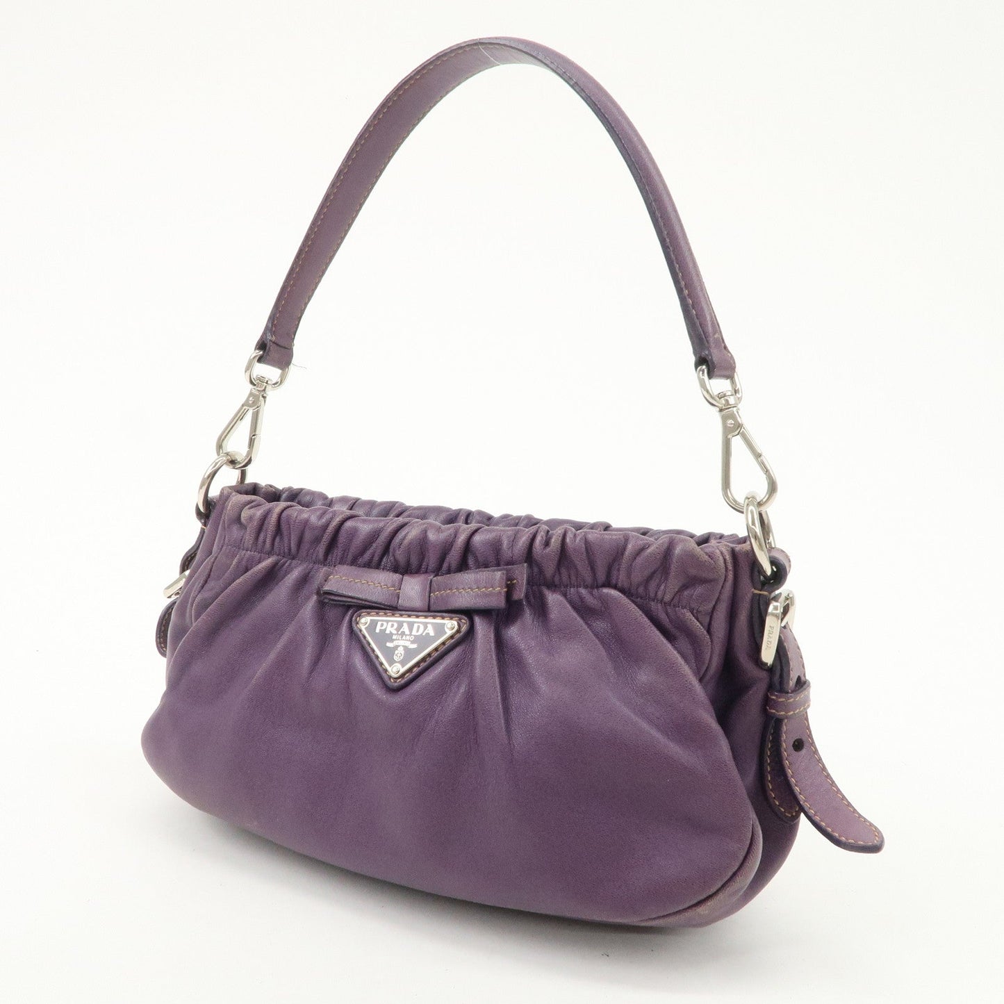 PRADA Ribbon Leather Shoulder Bag Hand Bag Purple