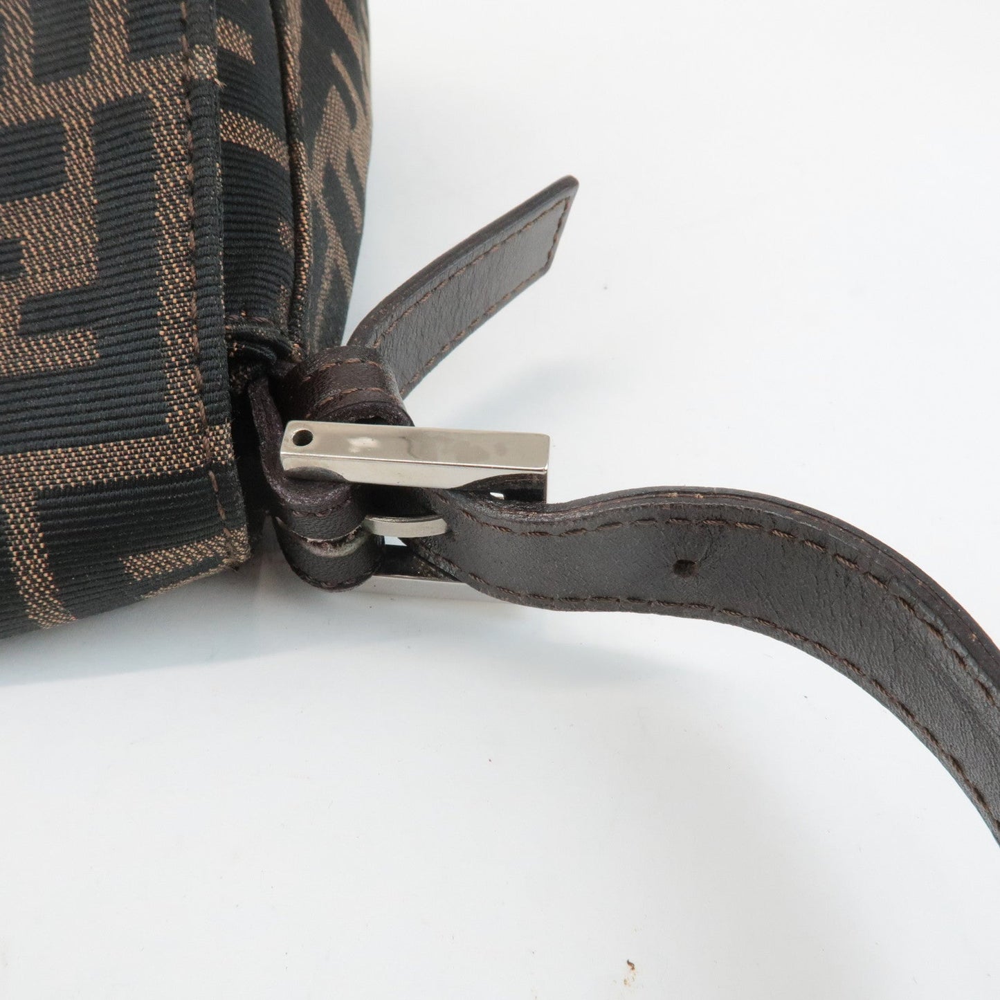 FENDI Mamma Baguette Canvas Leather Shoulder Bag Silver HDW 26325
