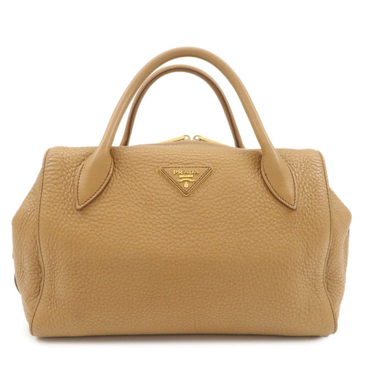 PRADA Triangle Logo Leather 2Way Bag Boston Bag Hand Bag Brown 1BB031