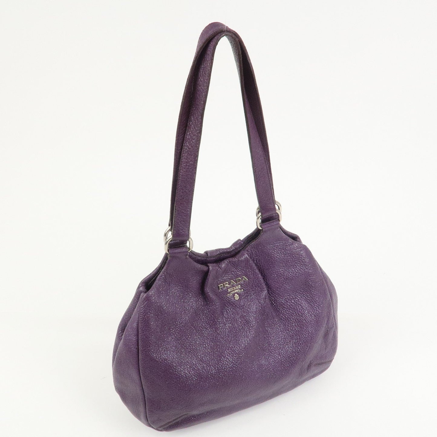 PRADA Leather Tote Bag Shoulder Bag Purple Silver
