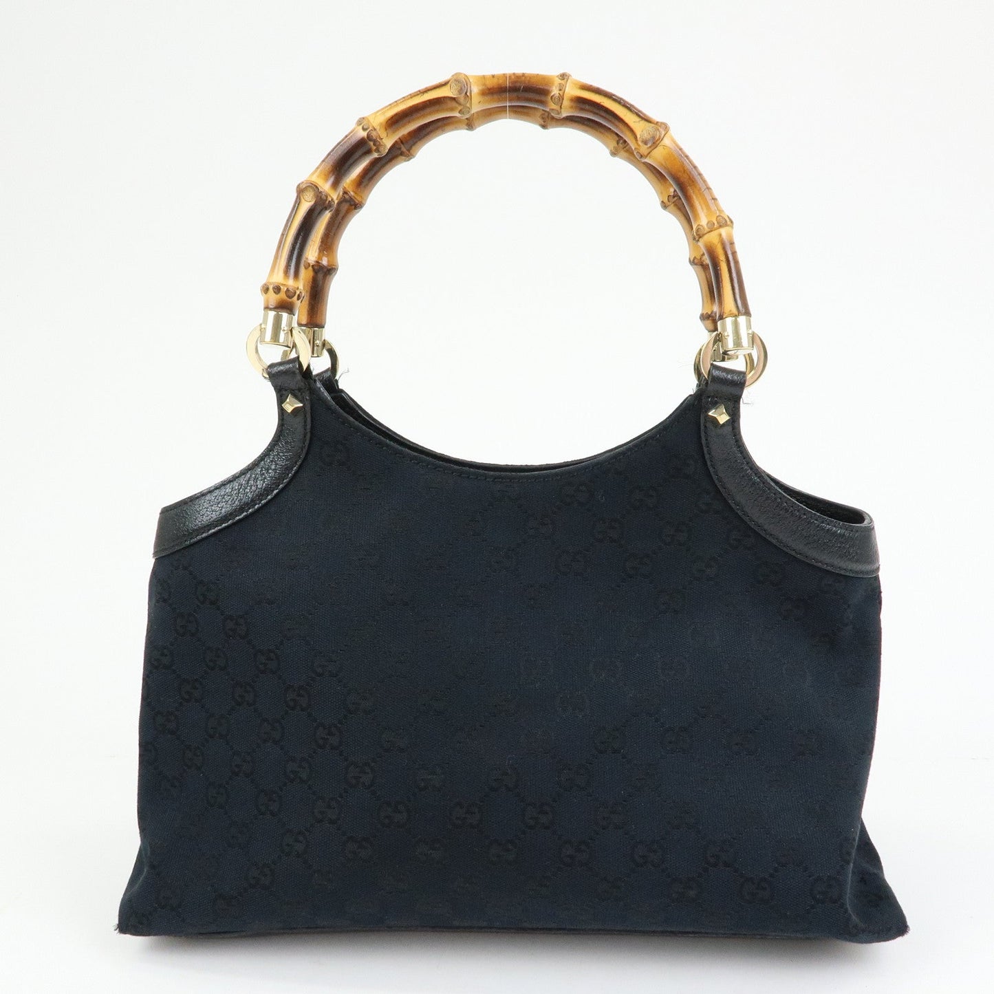 GUCCI Bamboo GG Canvas Leather Tote Bag Hand Bag Black 137395