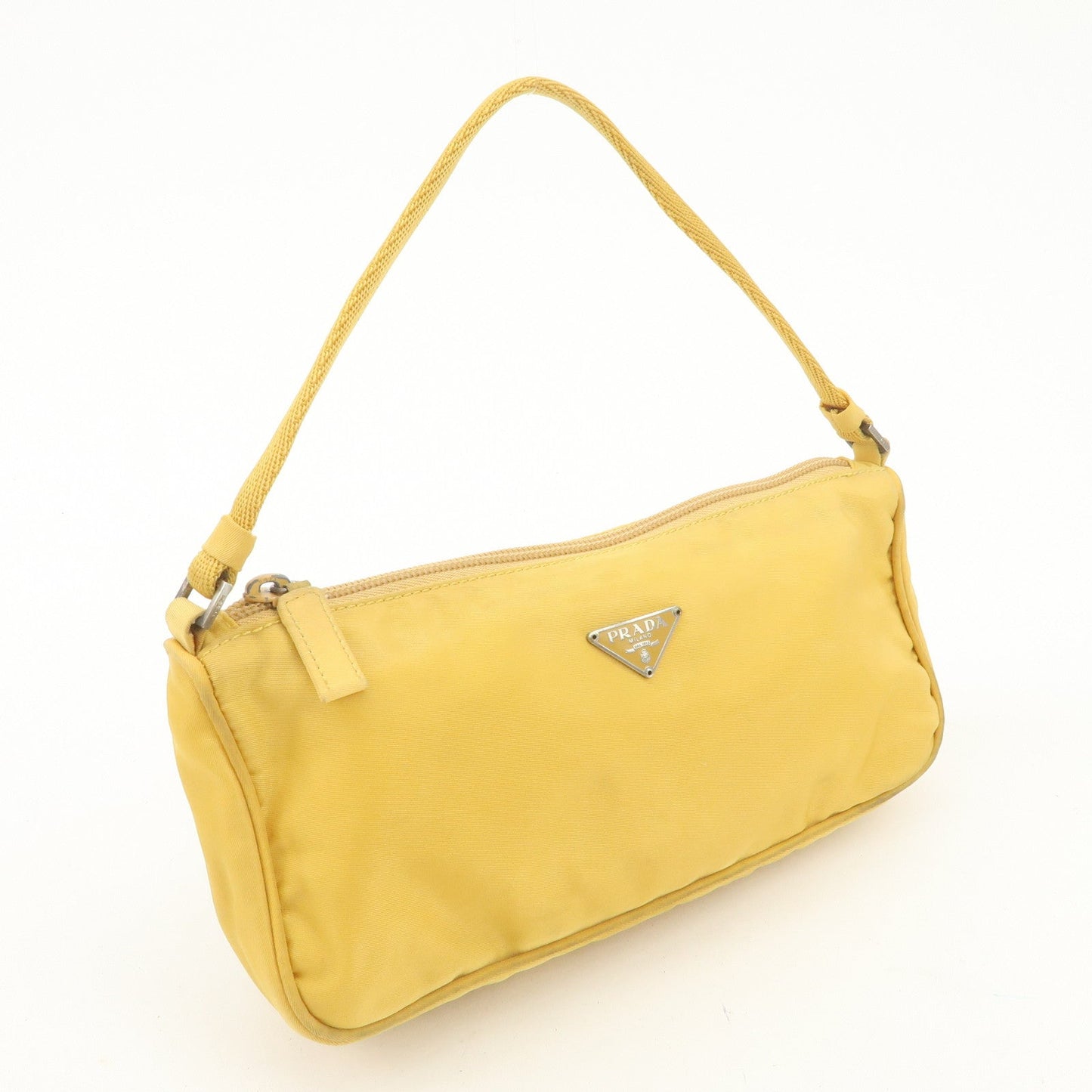 PRADA Triangle Logo Nylon Pouch Shoulder Bag Hand Bag Yellow