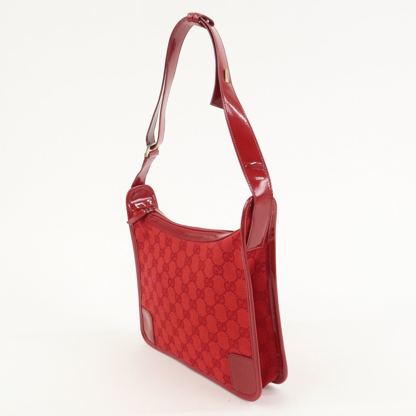 GUCCI GG Canvas Patent Leather Shoulder Bag Hand Bag Red 001??4206