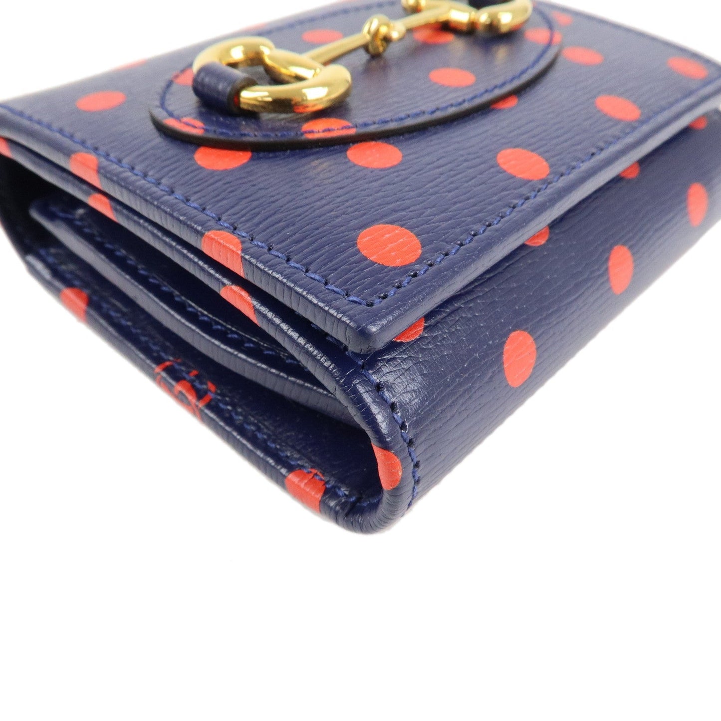 GUCCI Horsebit Dot Pattern Leather Bifold Wallet Navy Red 621891