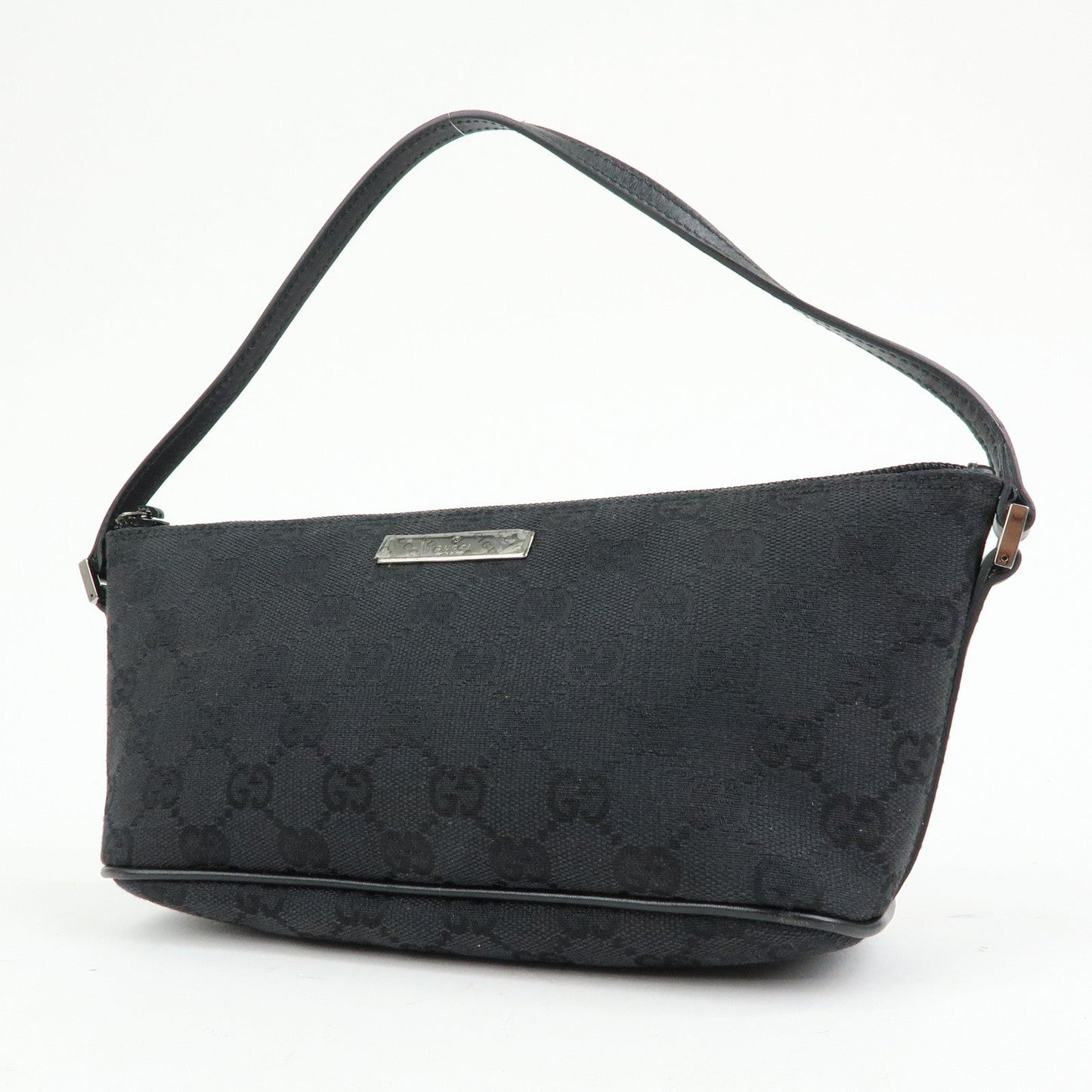 GUCCI Boat Bag GG Canvas Accessory Pouch Hand Bag Black 07198