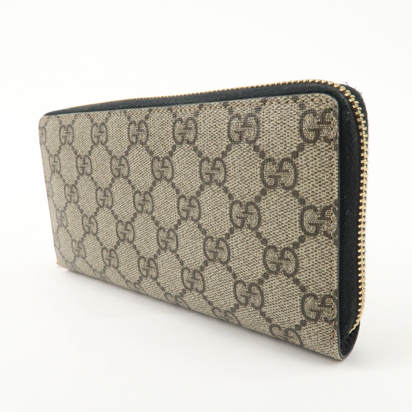 GUCCI GG Supreme Leather Round Zippy Wallet Black Beige 410102