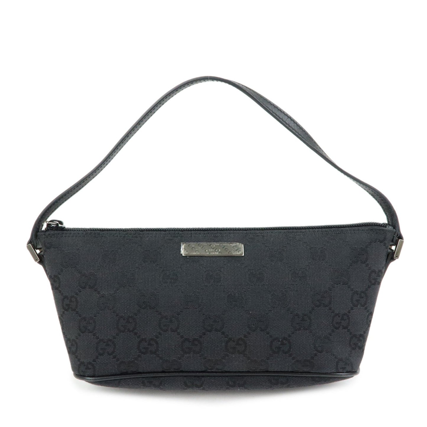 GUCCI Boat Bag GG Canvas Accessory Pouch Hand Bag Black 07198