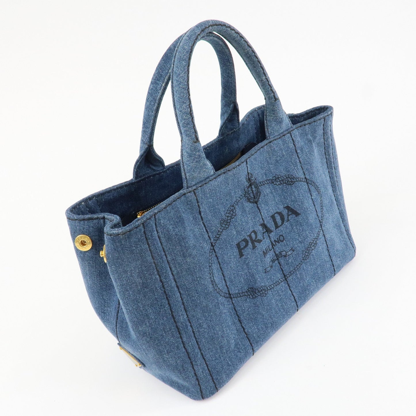 PRADA Logo Canapa Mini Denim 2Way Tote Bag Shoulder Bag Blue 1BG439