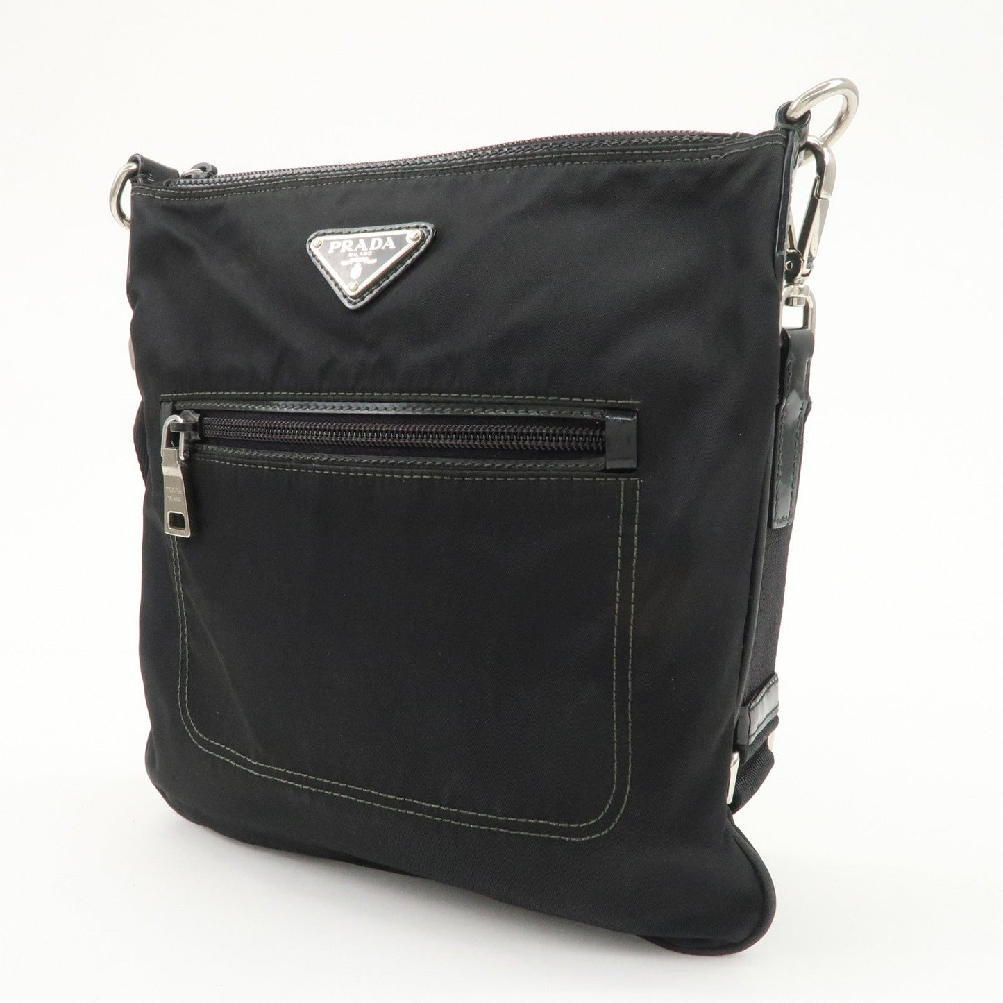PRADA Triangle Logo Nylon Patent Leather Shoulder Bag Black