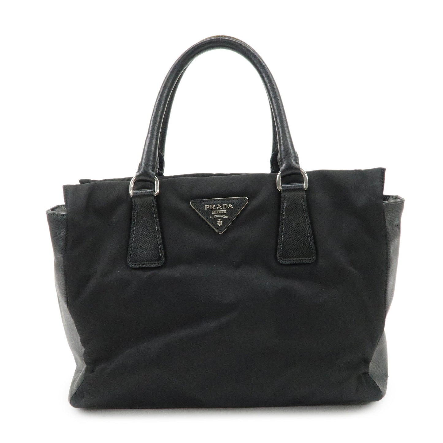 PRADA Triangle Logo Leather Nylon 2Way Bag Hand Bag Black Gold HDW