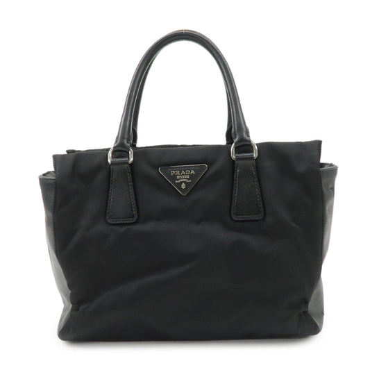 PRADA Triangle Logo Leather Nylon 2Way Bag Hand Bag Black Gold HDW