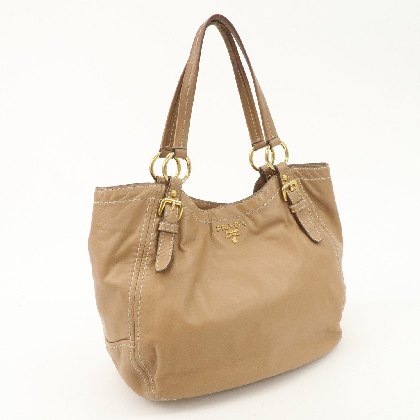 PRADA Leather Shoulder Bag Hand Bag Shoulder Bag Beige Gold BR4691