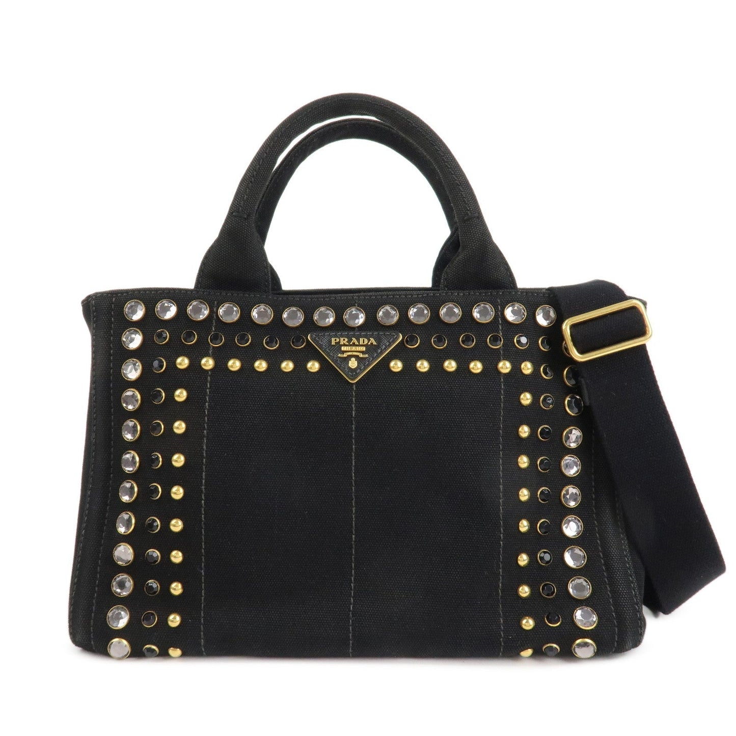 PRADA Canapa Mini Canvas 2Way Hand Bag Tote Bag Black 1BG439