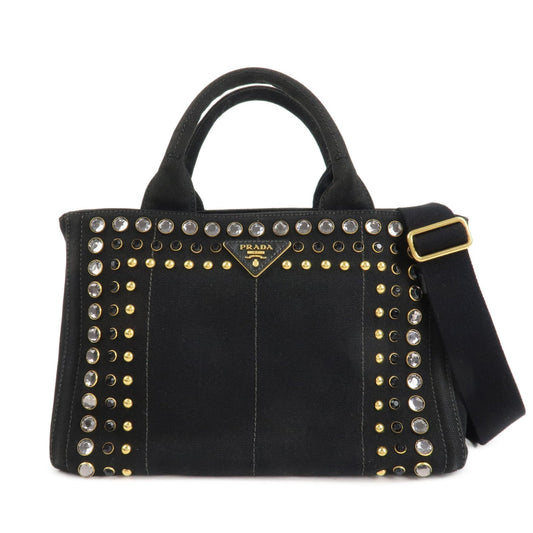 PRADA Canapa Mini Canvas 2Way Hand Bag Tote Bag Black 1BG439