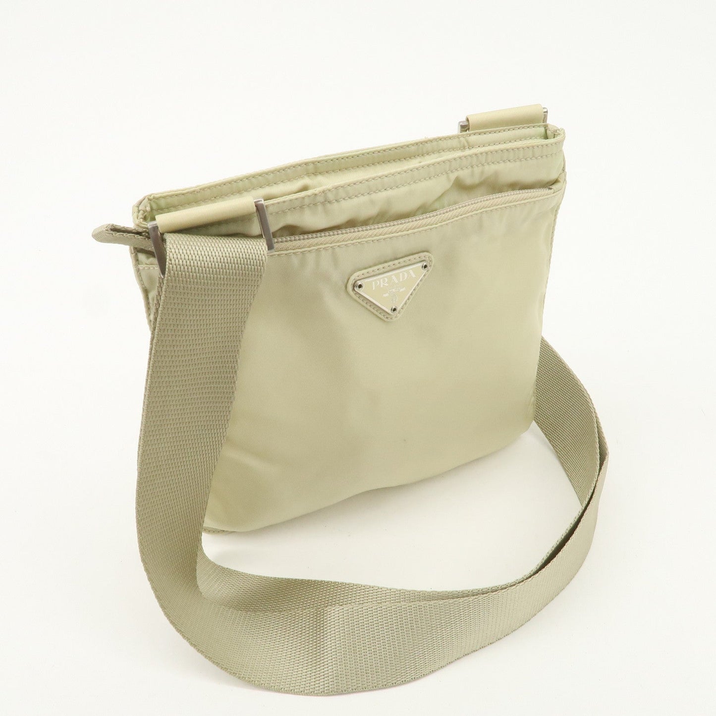 PRADA Triangle Logo Nylon Shoulder Bag Crossbody Bag Beige B7372