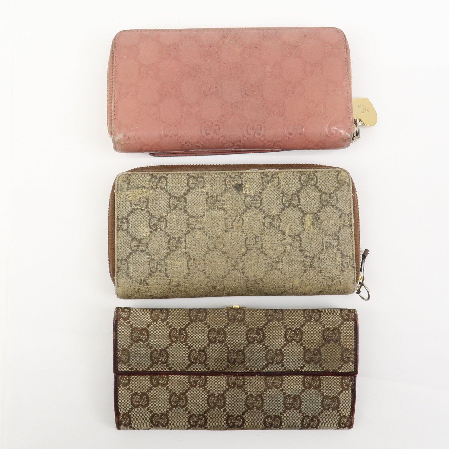 GUCCI Set of 3 Wallet GG Supreme Guccissima Leather Pink Beige