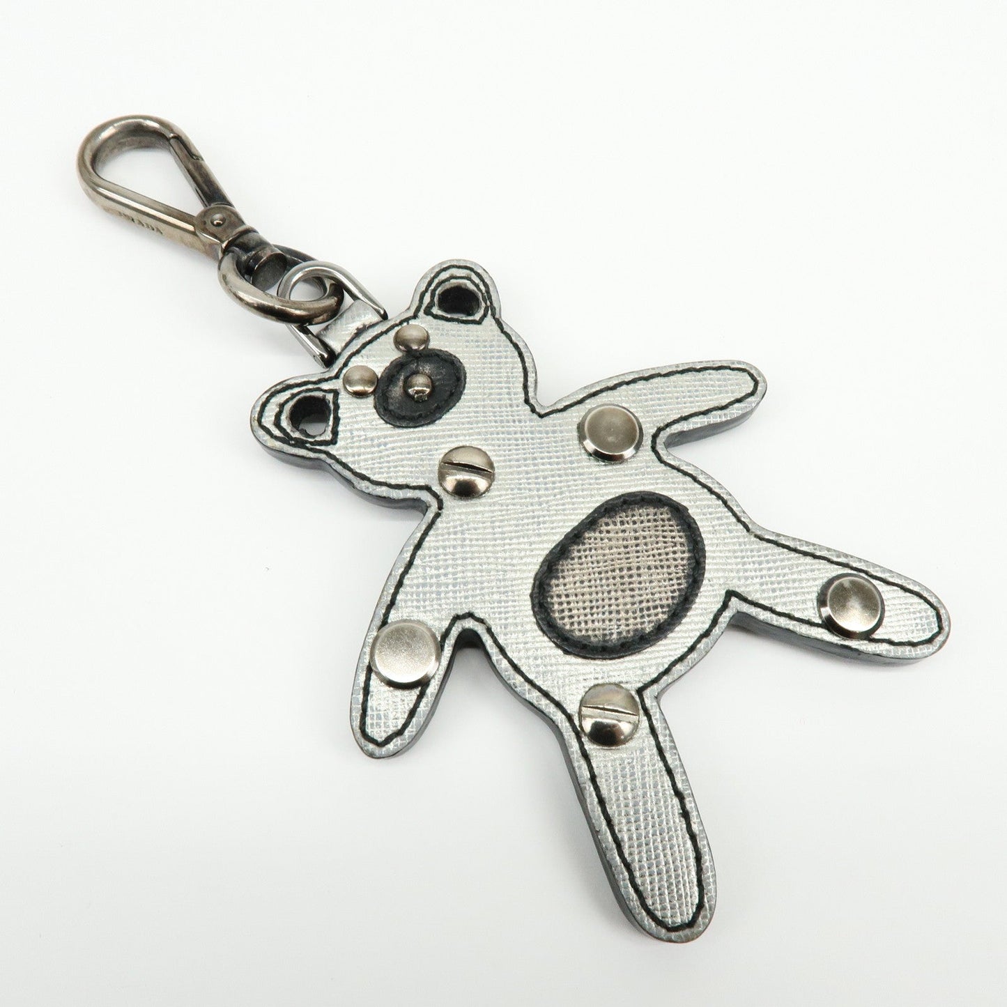 PRADA Saffiano Leather Bear Motif Bag Key Charm Silver