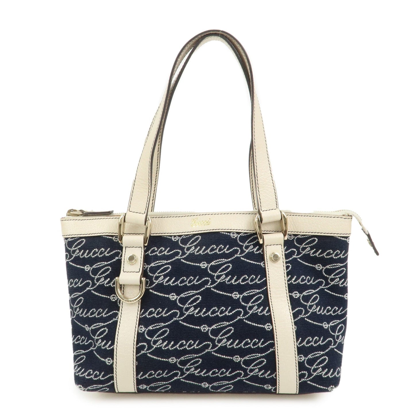 GUCCI Abbey Canvas Leather Tote Bag Shoulder Bag Dark Navy 141471