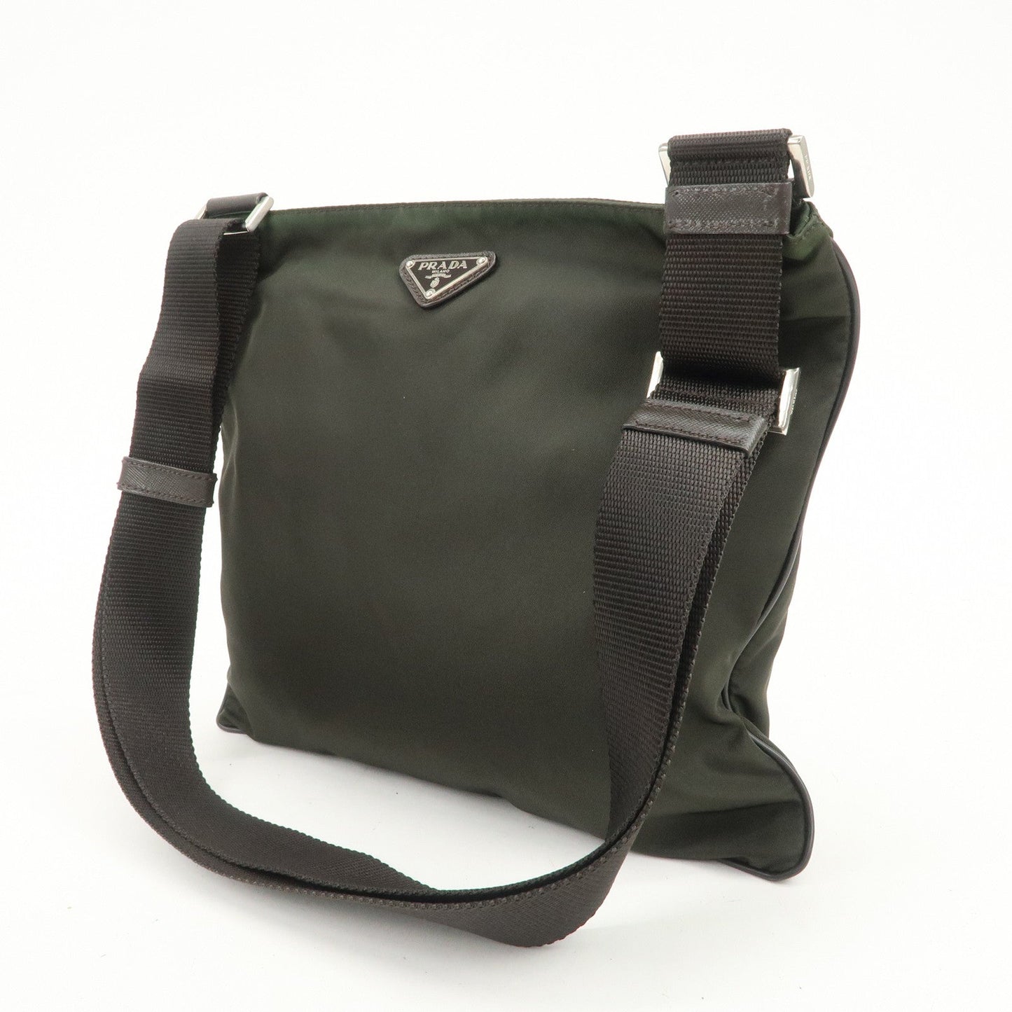 PRADA Triangle Logo Nylon Shoulder Bag Crossbody Bag Khaki VA0053