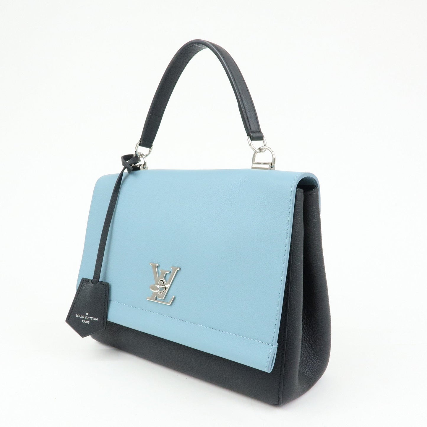 Louis Vuitton Lock Me Leather Cartable Hand Bag Blue Black M50250