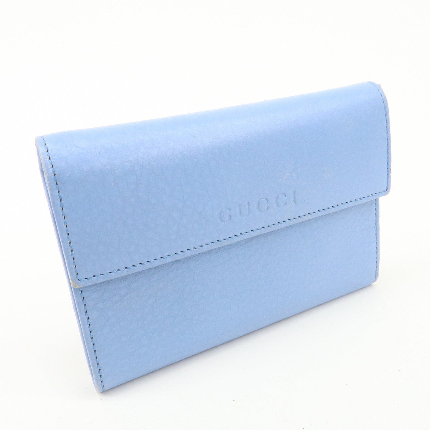 GUCCI Trifold Leather Wallet Blue Gold Hardware 346057