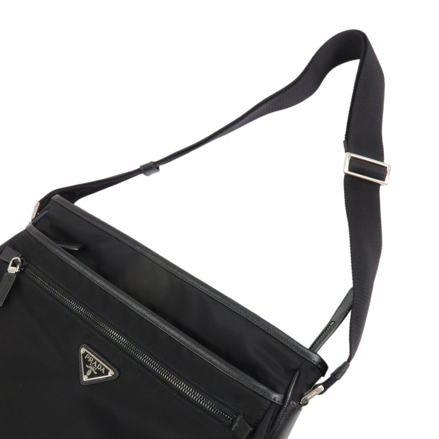 PRADA Triangle Logo Nylon Shoulder Bag Messenger Bag Black 2VH953