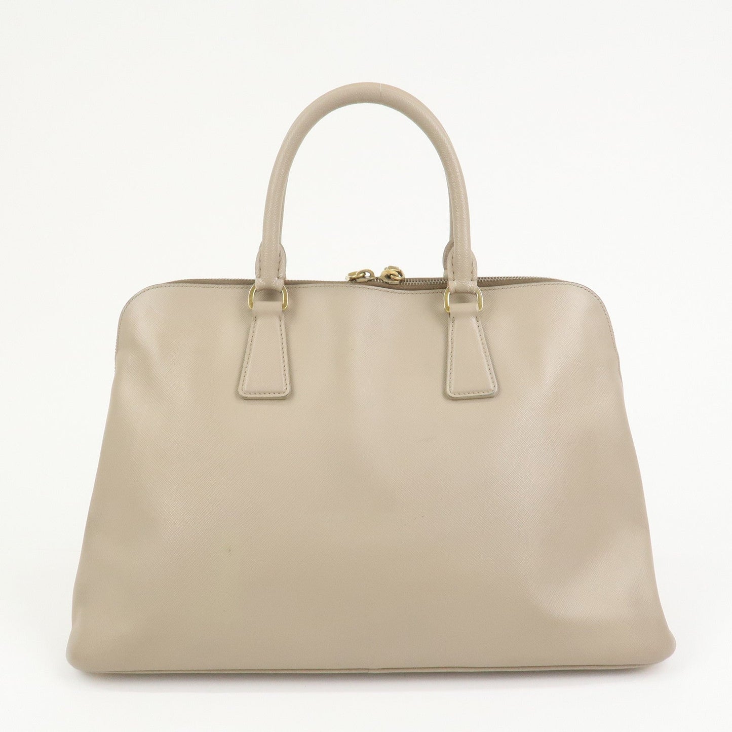 PRADA Triangle Logo Saffiano Leather Hand Bag Greige BL0812